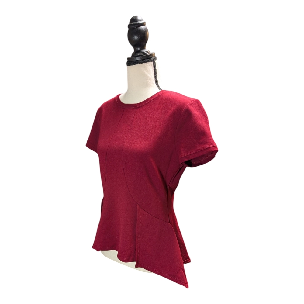 BCBGMaxAzria Wine Short Sleeve Peplum Top - Picture 3 of 8